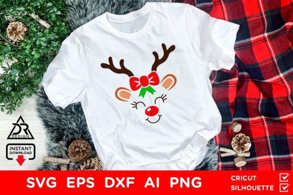 Cute Christmas Reindeer Face Cut File