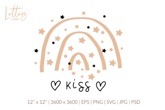 Kiss Svg. Boho Rainbow Svg, Valentines